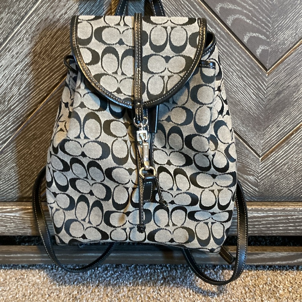 Coach gray canvas backpack purse, ROM-6613 - Picture 2 of 9